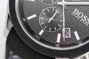 Hugo Boss Velocity Chronograph Black Dial Black Leather Strap Watch for Men - 1513716