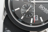 Hugo Boss Velocity Chronograph Black Dial Black Leather Strap Watch for Men - 1513716