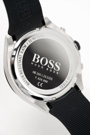 Hugo Boss Velocity Chronograph Black Dial Black Leather Strap Watch for Men - 1513716