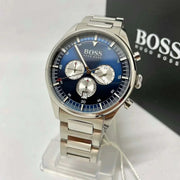 Hugo Boss Pioneer Chronograph Blue Dial Silver Steel Strap Watch for Men - 1513713