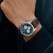 Hugo Boss Pioneer Chronograph Blue Dial Brown Leather Strap Watch For Men - 1513709