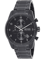 Hugo Boss Skymaster Chronograph Black Dial Black Steel Strap Watch for Men - 1513785