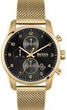 Hugo Boss Skymaster Chronograph Black Dial Gold Mesh Bracelet Watch for Men - 1513838