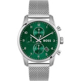 Hugo Boss Skymaster Chronograph Green Dial Silver Mesh Bracelet Watch for Men - 1513938