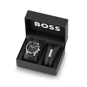 Hugo Boss Allure Chronograph Black Dial Black Leather Strap Watch for Men - 1513920
