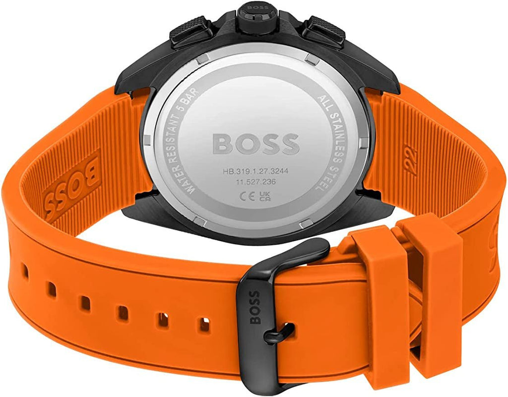boss orange handschuhe herren Hugo Boss Volane Chronograph Black Dial Orange Silicone Strap Watch for Men