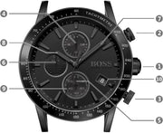 Hugo Boss Rafale Chronograph Black Dial Black Leather Strap Watch For Men - 1513456