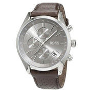 Hugo Boss Grand Prix Chronograph Grey Dial Brown Leather Strap Watch for Men -  1513476