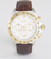 Hugo Boss Ikon Chronograph White Dial Brown Leather Strap Watch for Men - 1513174