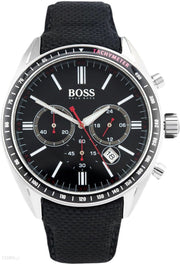 Hugo Boss Driver Chronograph Black Dial Black Leather Strap Watch for Men -1513087