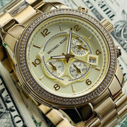 Michael Kors Runway Gold Dial Gold Steel Strap Watch for Women - MK5575