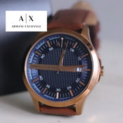 Armani Exchange Hampton Chronograph Blue Dial Brown Leather Strap Watch For Men - AX2172