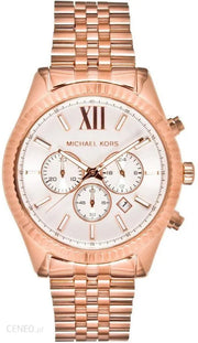 Michael Kors Lexington Chronograph White Dial Rose Gold Steel Strap Watch For Women - MK8313