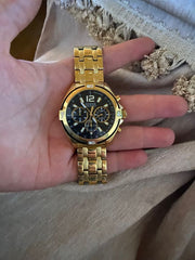 Guess Surge Chronograph Black Dial Gold Steel Strap Watch for Men - W1258G2