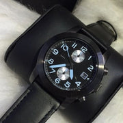 Marc Jacobs Larry Chronograph Black Dial Black Leather Strap Watch for Men - MBM5054