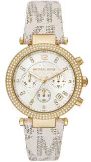Michael Kors Parker Chronograph White Dial White Leather Strap Watch For Women - MK6916