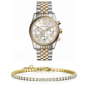 Michael Kors Lexington Chronograph Silver Dial Two Tone Steel Strap Watch for Women - MK5955
