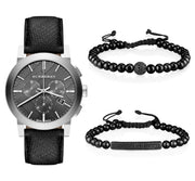 Burberry The City Grey Dial Black Leather Strap Watch for Men - BU9359