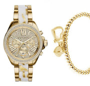 Michael Kors Wren Chronograph Diamonds Gold Dial Two Tone Steel Strap Watch for Women - MK6157