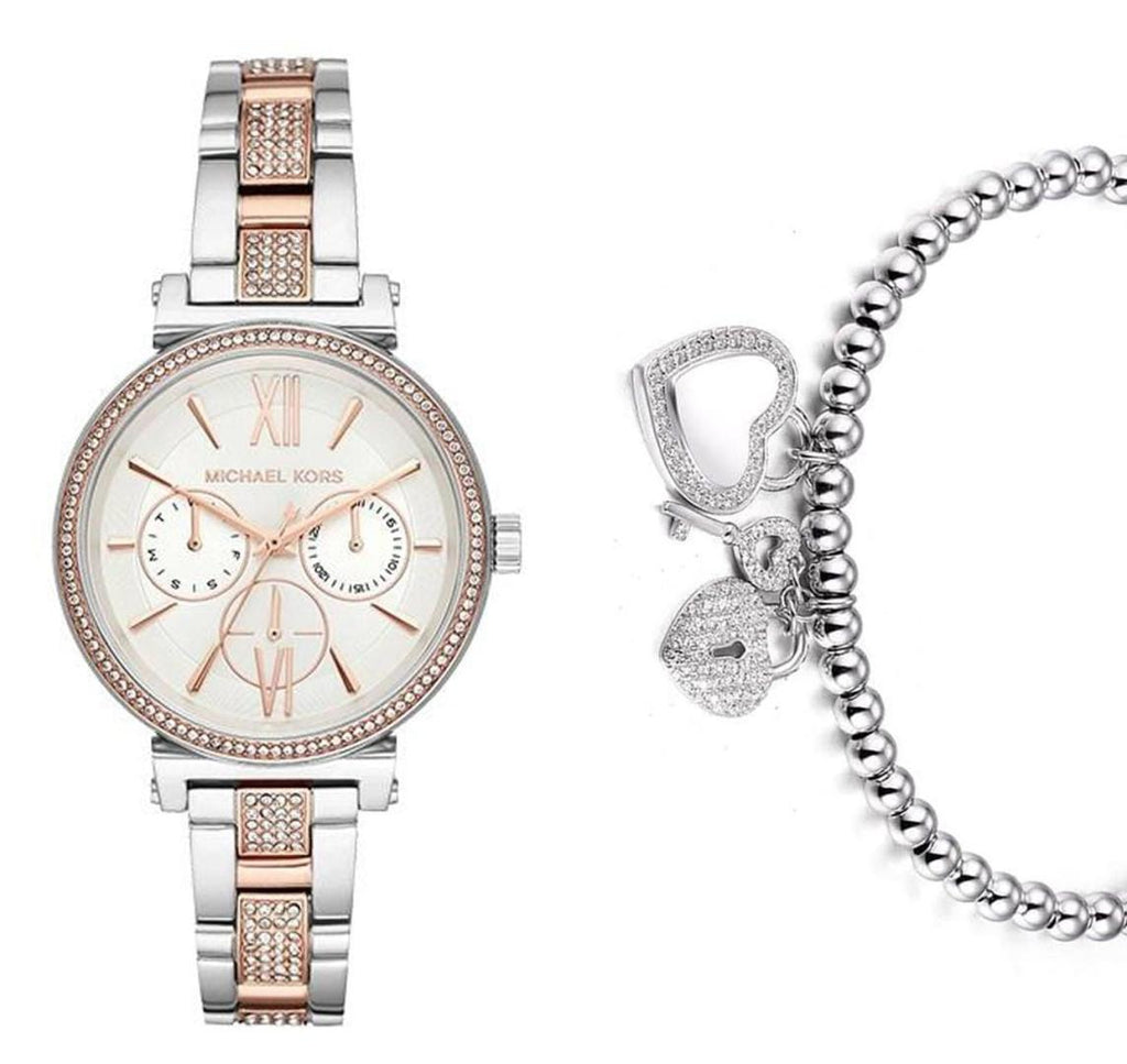 Michael Kors Sofie Chronograph White Dial Two Tone Steel Strap