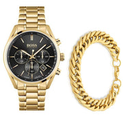 Hugo Boss Champion Chronograph Black Dial Gold Steel Strap Watch for Men - 1513848