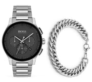 Hugo Boss Peak Chronograph Black Dial Silver Steel Strap Watch for Men - 1513762