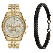 Michael Kors Lexington Chronograph Gold Dial Gold Steel Strap Watch For Men - MK8579