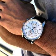 Hugo Boss Navigator Chronograph White Dial Brown Leather Strap Watch for Men - 1513495