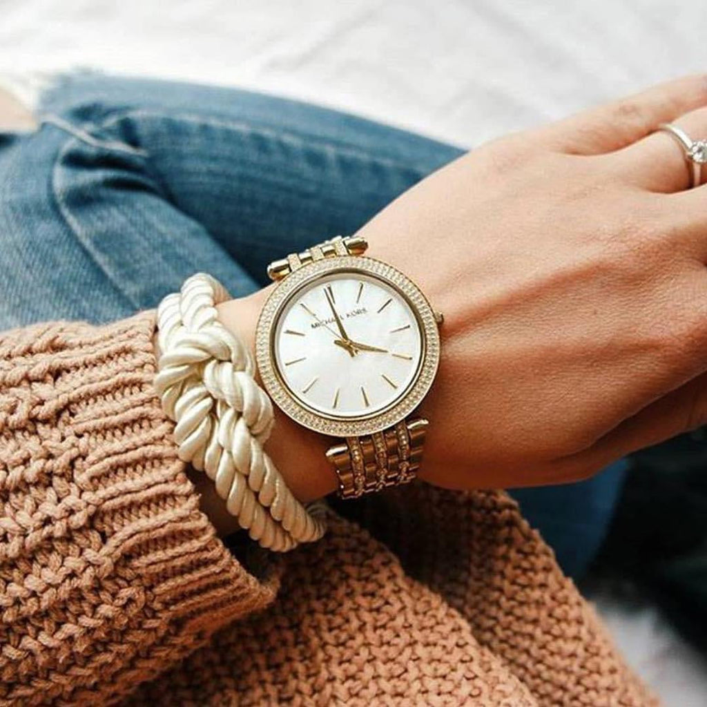 Michael Kors Darci Mother of Pearl Dial Gold Steel Strap Watch for