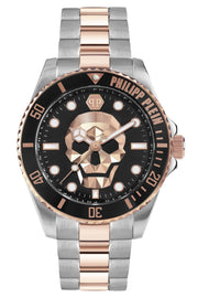 Philipp Plein The $kull Diver Black Dial Two Tone Steel Strap Watch For Men- PWOAA0822