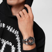 Philipp Plein The $kull Diver Black Dial Two Tone Steel Strap Watch For Men- PWOAA0822