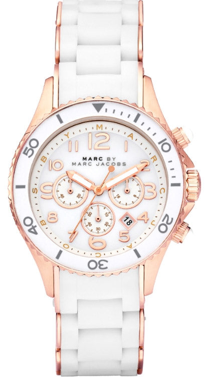Marc Jacobs Rock Chronograph White Dial White Silicone Strap Watch for Women - MBM2547