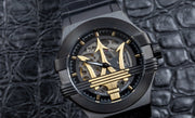 Maserati Potenza Skeleton Limited Edition Black Dial Black Leather Strap Watch For Men - R8821108027