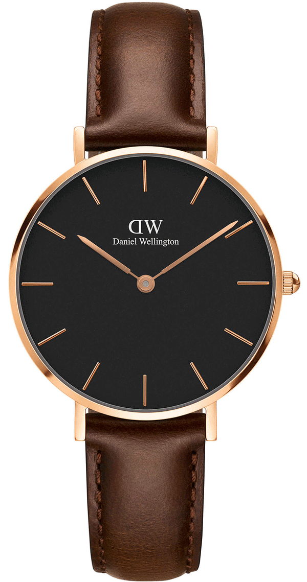 Daniel Wellington Classic Petite Bristol Black Dial Brown Leather Strap Watch For Women - DW00100165