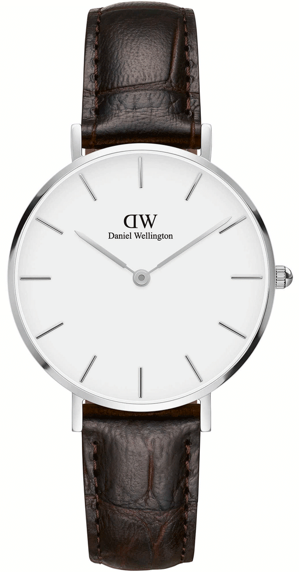 Daniel Wellington Classic Petite York White Dial Black Leather Strap Watch For Women - DW00100188