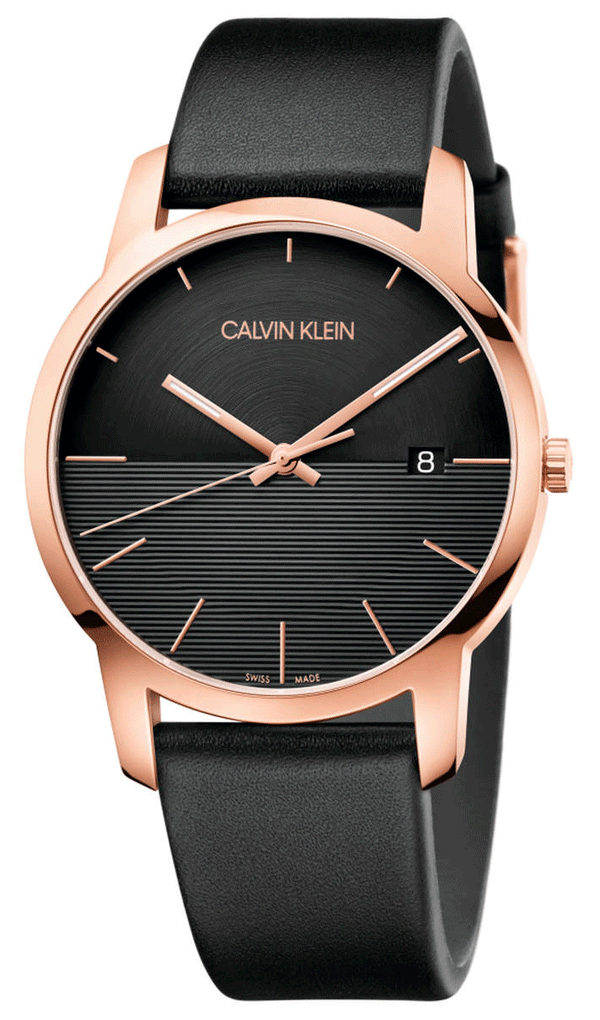 Calvin Klein City Quartz Black Dial Black Leather Strap Watch for Men - K2G2G6CZ