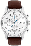 Hugo Boss Navigator Chronograph White Dial Brown Leather Strap Watch for Men - 1513495