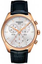 Tissot T Classic PR 100 Chronograph Silver Dial Black Leather Strap Watch for Men - T101.417.36.031.00