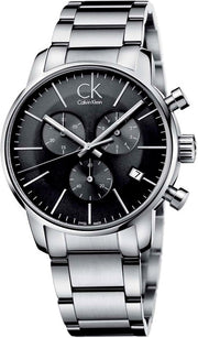 Calvin Klein City Chronograph Black Dial Silver Steel Strap Watch for Men - K2G27143