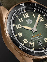 Tag Heuer Autavia Calibre 5 Automatic Olive Green Dial Green Leather Strap Watch for Men - WBE5190.FC8268
