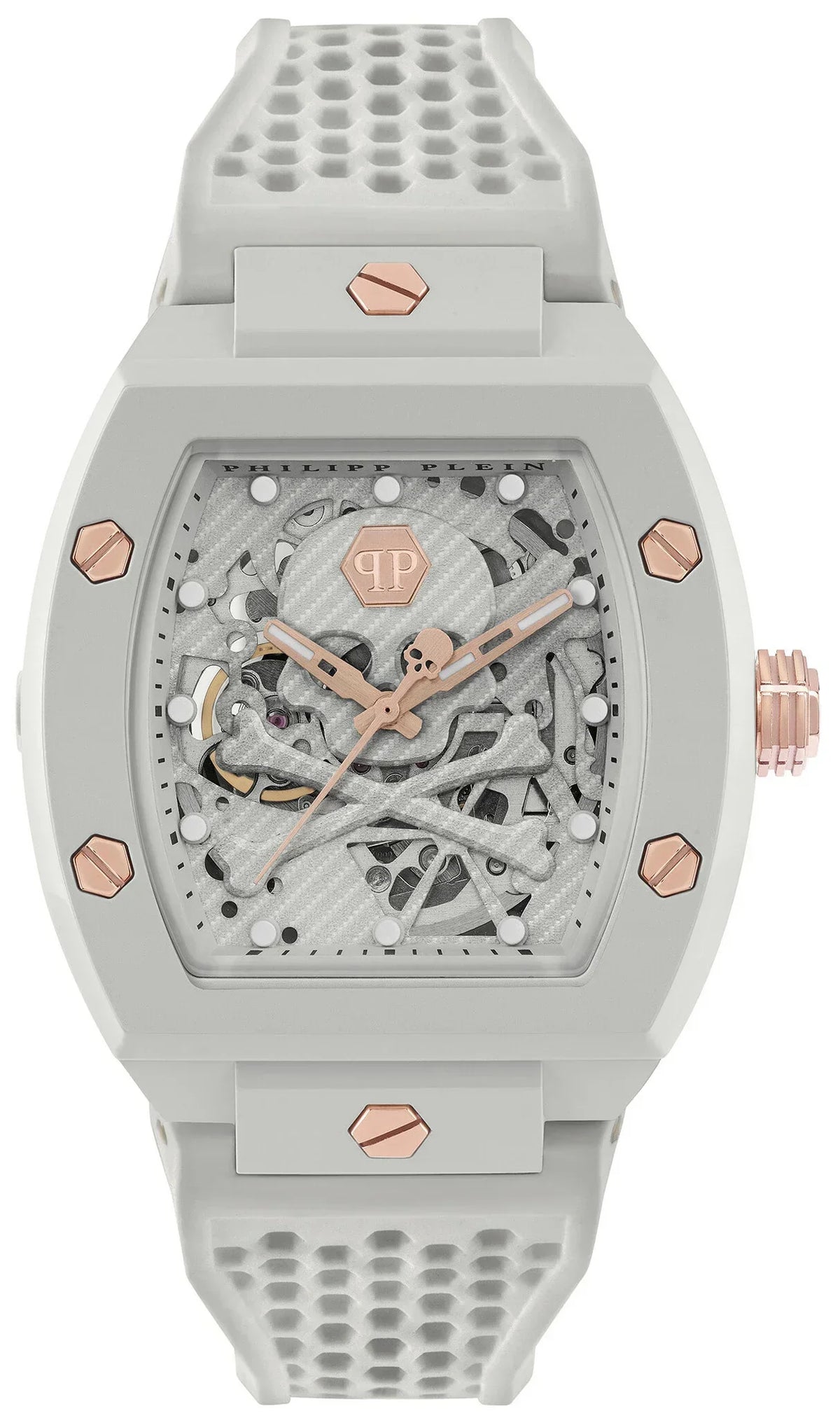 Philipp Plein The Skeleton White Dial White Silicone Strap Watch for Men - PWVBA0123