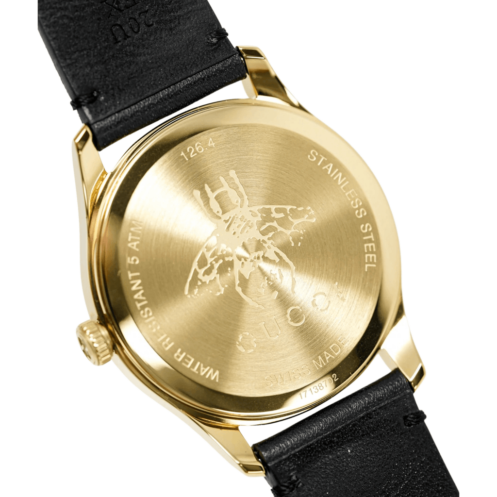 Gucci G Timeless Bee Motif Black Dial Black Leather Strap Watch