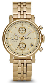 Fossil Boyfriend Chronograph Gold Dial Gold Steel Strap Watch for Women - ES2197