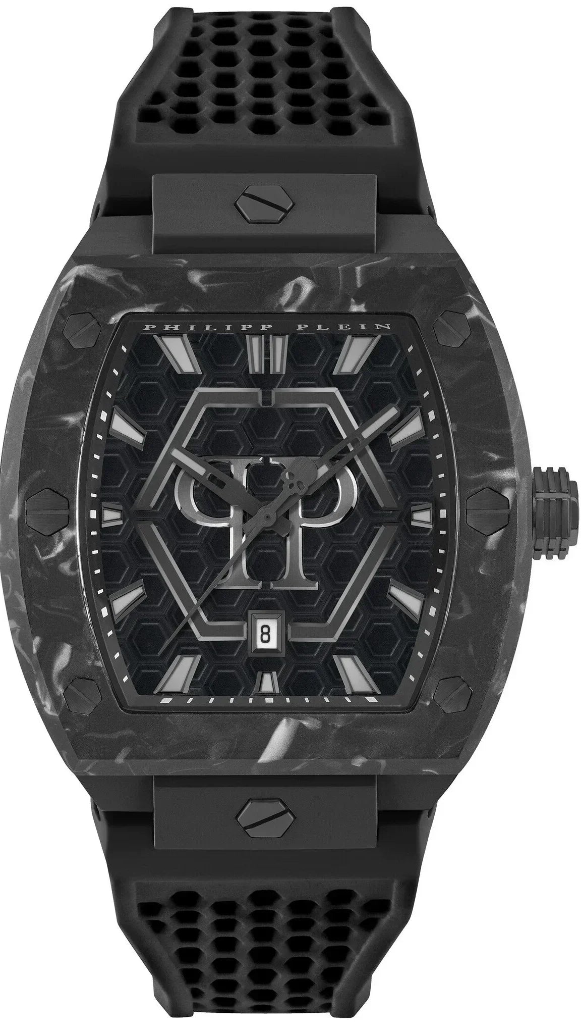Philipp Plein Hexagon Phantom Black Dial Black Silicone Strap Watch For Men- PWPUA0624