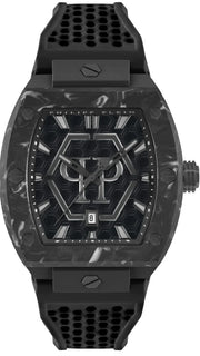 Philipp Plein Hexagon Phantom Black Dial Black Silicone Strap Watch For Men- PWPUA0624