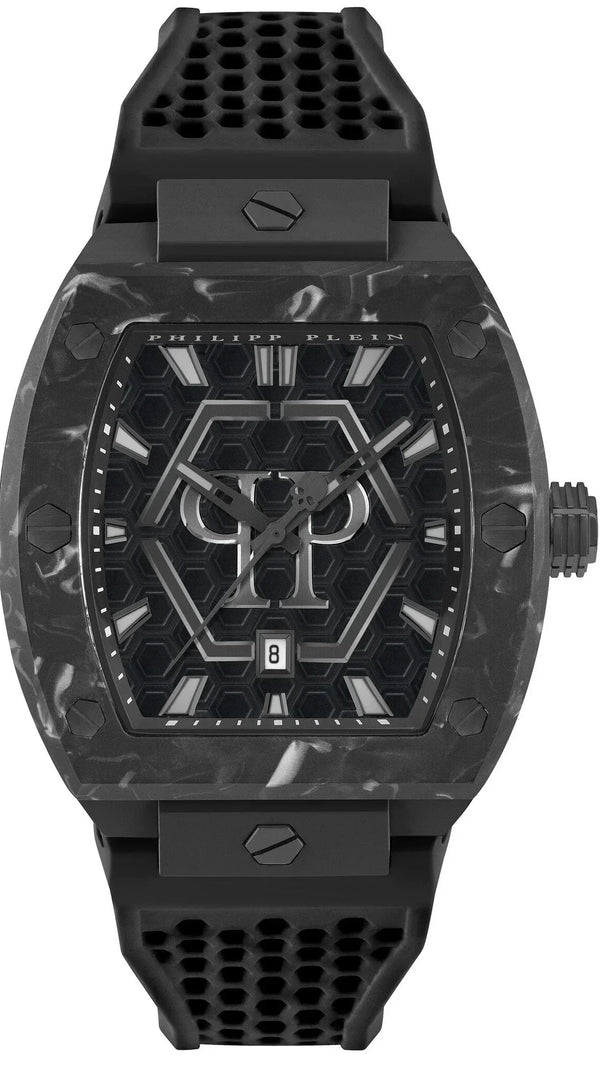 Philipp Plein Hexagon Phantom Black Dial Black Silicone Strap Watch For Men- PWPUA0624