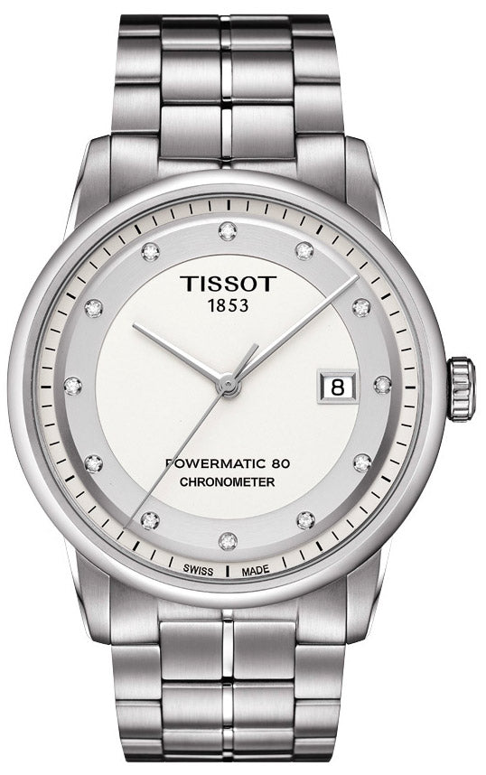 Tissot T Classic Luxury Powermatic 80 White Dial Silver Steel Strap Watch For Men - T086.408.11.016.00