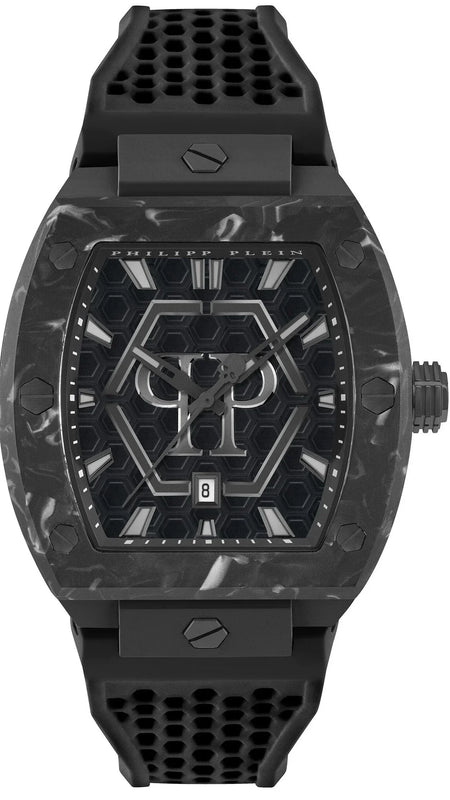 Philipp Plein Hexagon Phantom Black Dial Black Silicone Strap Watch For Men- PWPUA0624