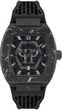Philipp Plein Hexagon Phantom Black Dial Black Silicone Strap Watch For Men- PWPUA0624