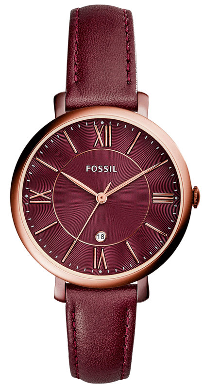 Fossil Jacqueline Burgundy Dial Burgundy Leather Strap Watch for Women  - ES4099